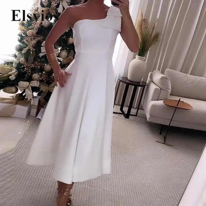 

Solid Women Sleeveless High Waist Long Dress Commuting Fashion Slim Pleat Evening Dress Elegant Bowknot One Shoulder Party Dress