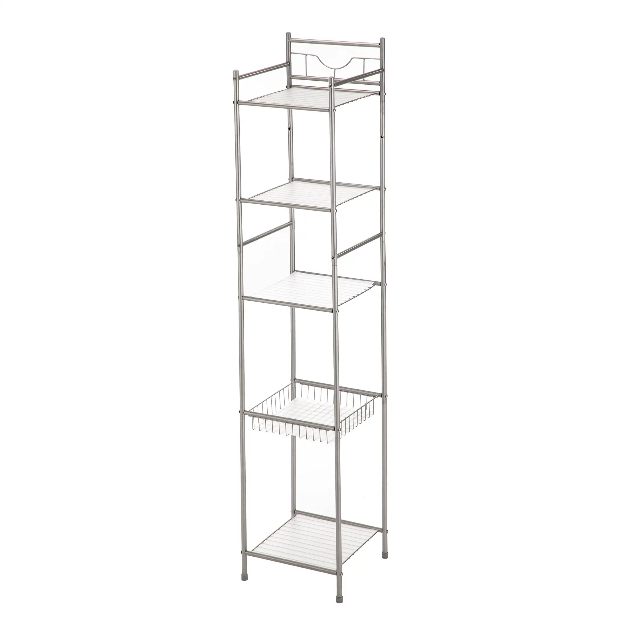 

5 Shelf Steel Storage Shelf Unit, Satin Nickel Finish , Standing Storage Shelf Units for Laundry Bathroom Kitchen Pantry Closet