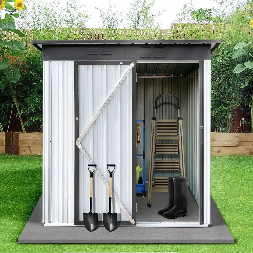 

5' × 3' Metal Outdoor Storage Shed with Door & Lock, Waterproof Garden Storage Tool Shed for Backyard Patio,White-Grey