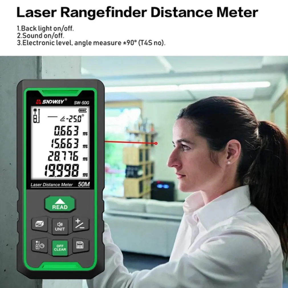 

Laser Distance Meter Digital Range Finder 50m Infrared Rangefinder Trena Lazer Electronic Level Ruler Laser Tape Measure Tool