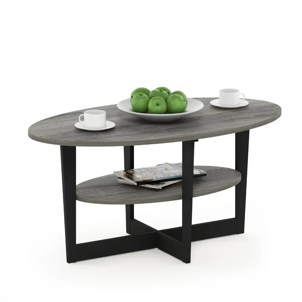 

Экономия пространства серый/черный кофейный столик Furinno JAYA Овальный кофейный столик, французский дуб простой и стильный дизайн, легко собирается прочный