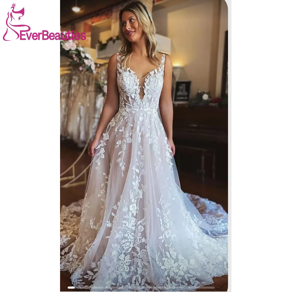 Tulle Appliques Vestidos De Novia Wedding Dresses for Woman Robe De Mariee V Neck Lace Boho Bride Dress 2023
Tulle Appliques Vestidos De Novia Wedding Dresses for Woman Robe De Mariee V Neck Lace Boho Bride Dress 2023