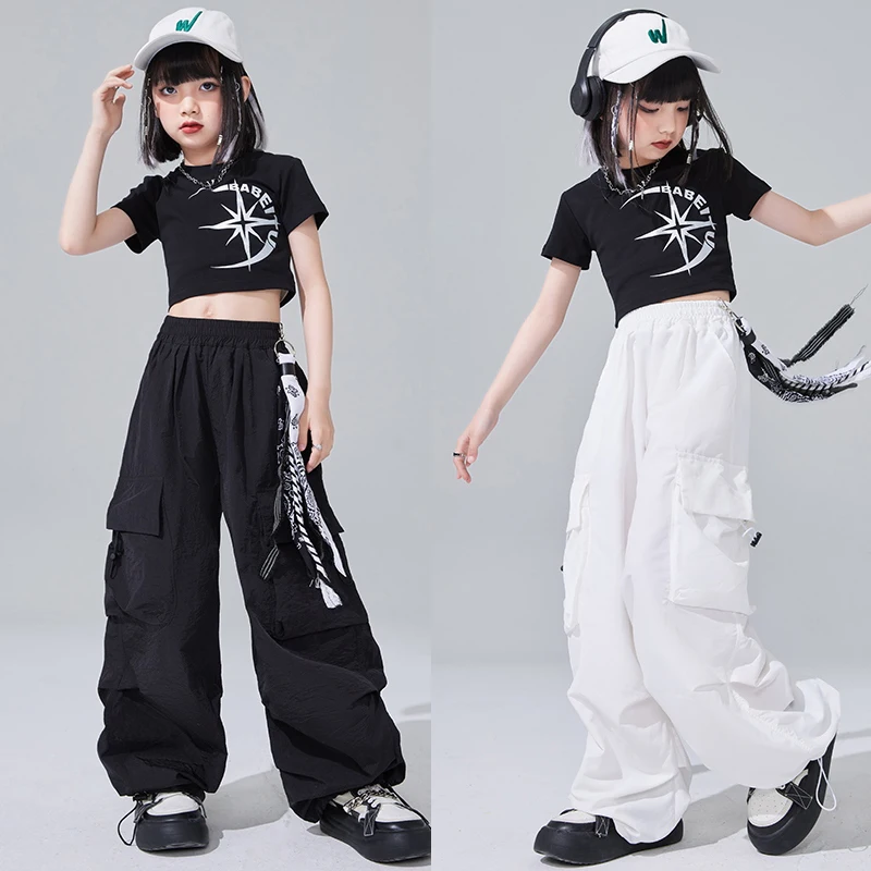 

2024 New Ballroom Hip Hop Dance Costumes For Girls Crop Tops Cargo Pants Streetwear Kids Jazz Performance Rave Clothes DQS16135