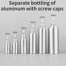 2/5/10PCS 30ml-500ml Silver Aluminum Bottle with Screw Cap Perfume Cosmetic Toner Water Bottle Travel Protable Refillable Bottle