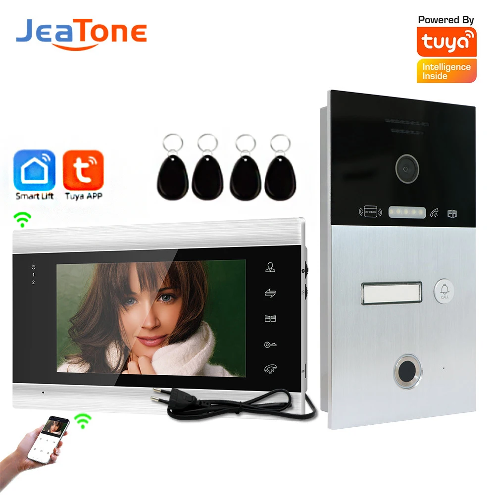 

Jeatone 7Inch Video Intercom for Security Protection System ID Card Reader & Fingerprint Home Entry Access Control Doorbell