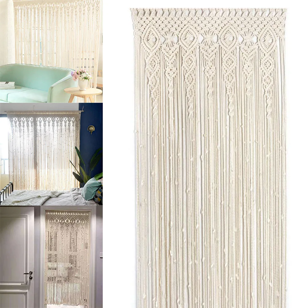 Hand-Woven Cotton Door Curtain Tapestry - Natural Beige Window & Door Covering 8 S3c4175479be7439f94f675989e46bd017