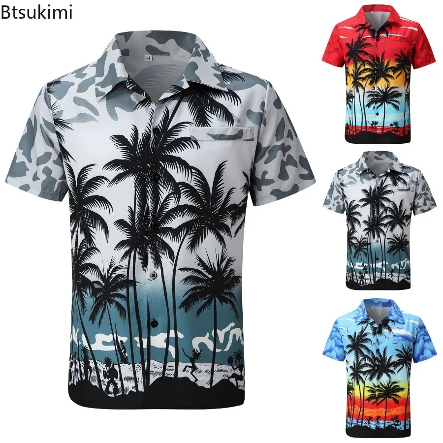 

Fashion New Colorful Coconut Tree 3D Print Hawaiian Shirt for Men Summer Trend Streetwear Men Beach Short Sleeve Vacation Blouse