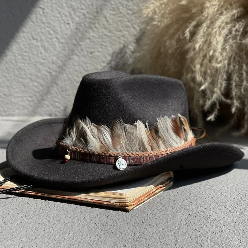 Retro Feather Western Cowboy Hats For Men Women Autumn Winter Fedoras Cowgirl Panama Jazz Caps Sombrero Hombre
Retro Feather Western Cowboy Hats For Men Women Autumn Winter Fedoras Cowgirl Panama Jazz Caps Sombrero Hombre