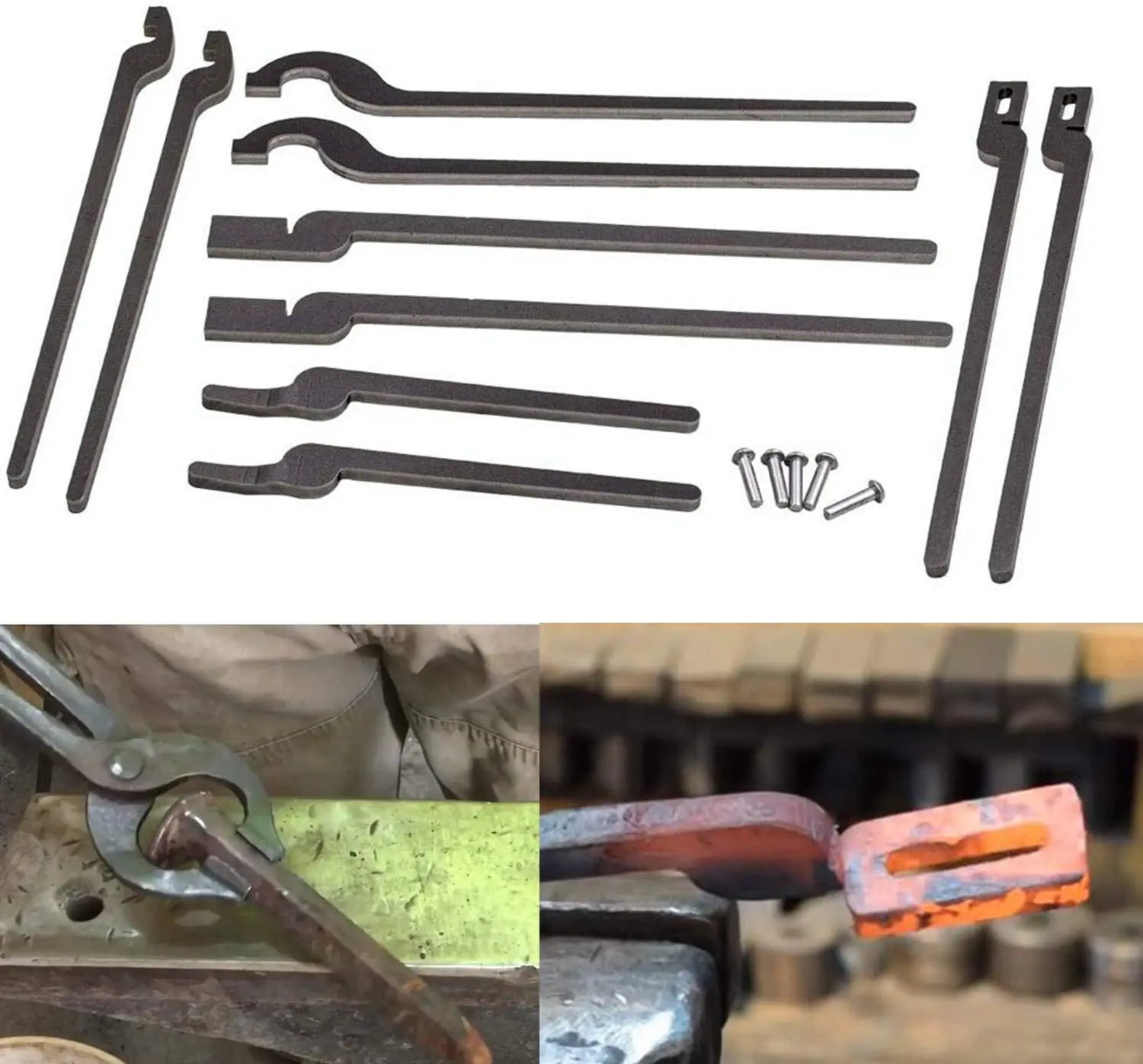 

Rapid Tongs Bundle Set Five Types DIY Blacksmith Tongs with Rivet, Rapid Bolt/Flat Jaw/Slot Jaw/V-Bit/Scroll Tongs