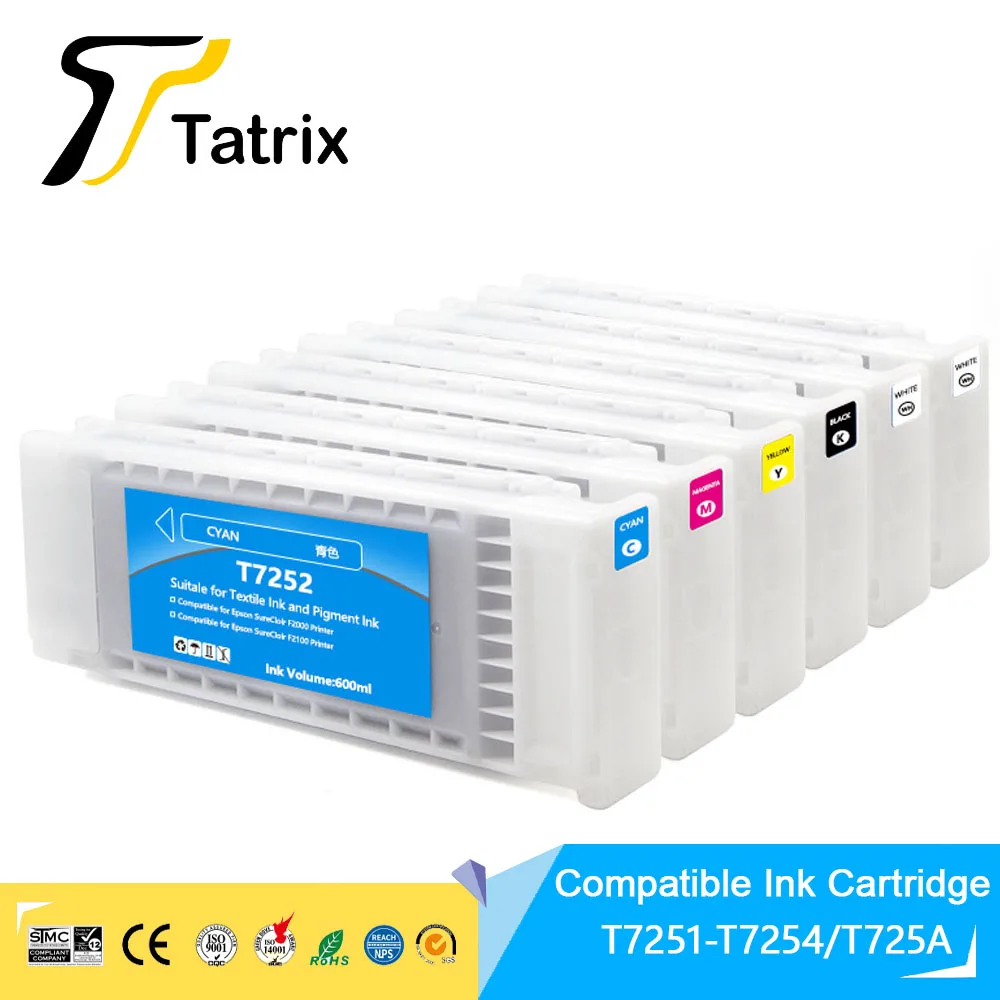 Чернила Tatrix T7251-T7254 T725A для текстильных принтеров, совместимые с цветными чернилами премиум-класса, картридж для принтера Epson Sure Color SC-F2000 F2000 F2100
Чернила Tatrix T7251-T7254 T725A для текстильных принтеров, совместимые с цветными чернилами премиум-класса, картридж для принтера Epson Sure Color SC-F2000 F2000 F2100