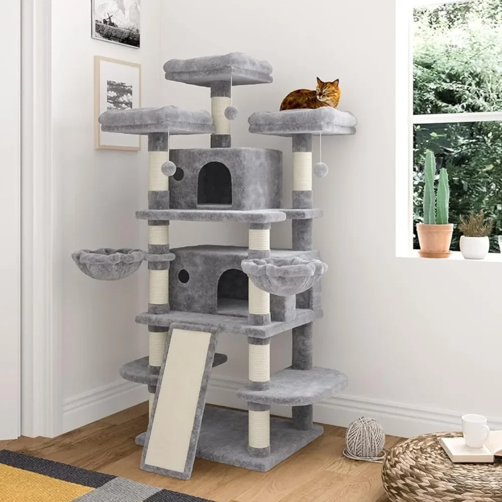 

Cozy Plush Perches/Sisal Scratching Posts and Hammocks, 68 Inches Multi-Level Cat Tree for Large Cats/Big Tower with Cat Condo