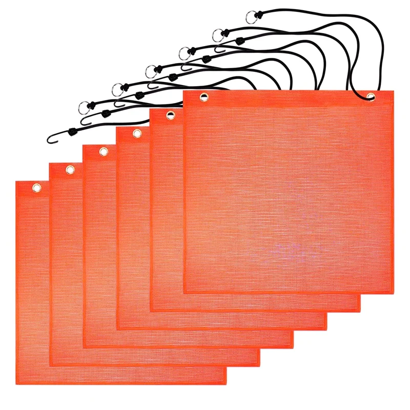 

6Pcs 18X18 Inch Mesh Safety Flags Orange Warning Flag Bungee Safety Flag Good Visibility Weatherproof Flag With Grommets