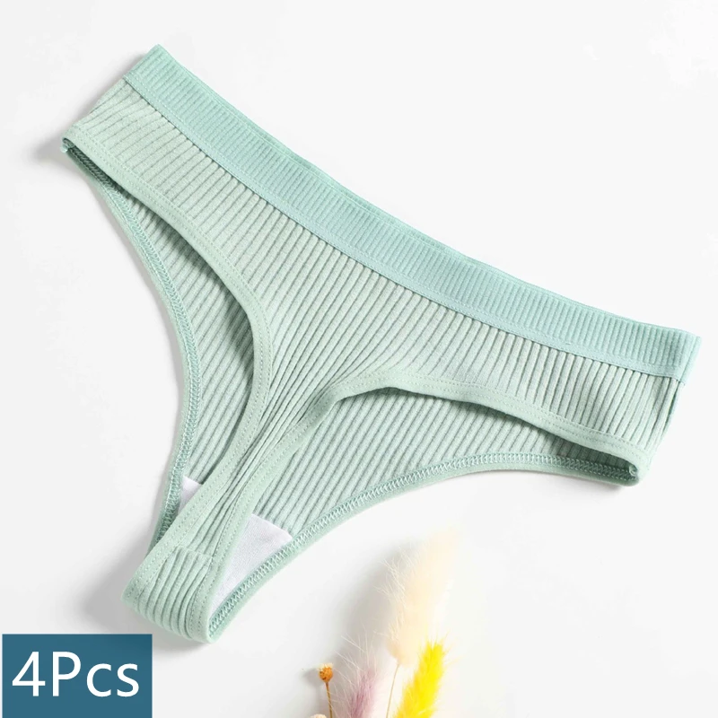 

4Pcs/Set G-string Panties Cotton Women Underwear Sexy Panties Female Underpants Thong Solid Color Pantys Lingerie Low-Rise XL