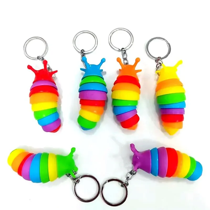 

Caterpillar Key Chain Relieve Stress Anti-Anxiety Keyrings Kids Toys Plastic Stress Relief Puzzle Pendant Cute Children's Toy