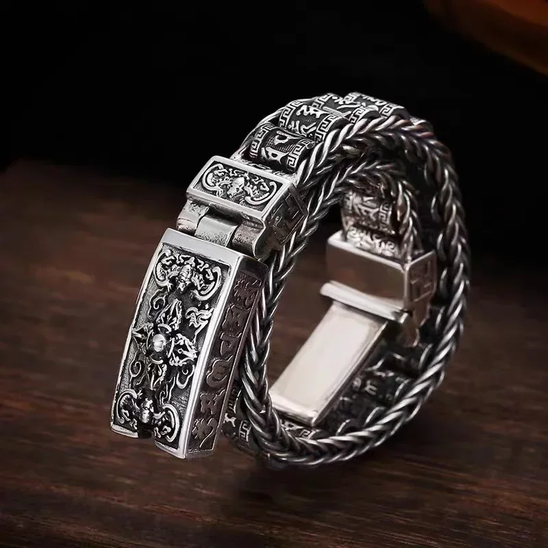 

UMQ новый мужской ретро S925 серебро Шесть символов истинное слово успокоитель Серебряная цепочка украшения для рук индивидуальный подарок браслет