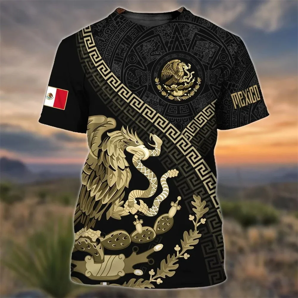 

SW Leisure O-neck Tee Streetwear Mexico National Flag Print T Shirt For Men Fashion Eagle Pattern Short Sleeve Oversized Tops