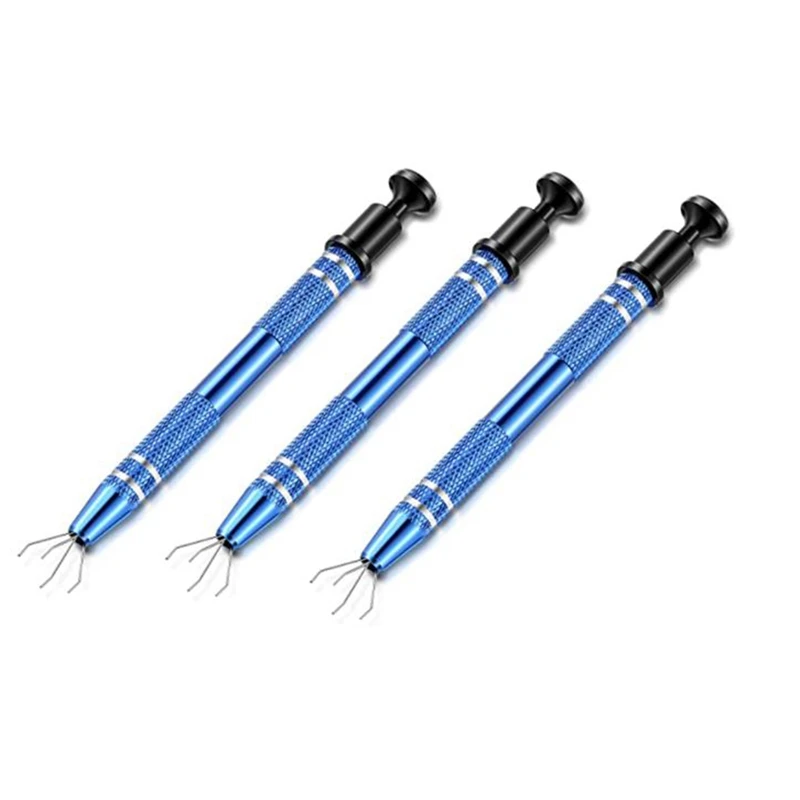 

3 Pieces Pick Up Tool With 4 Prongs IC Chips Metal Grabber Claw Pickup Holder Electronic Component Catcher