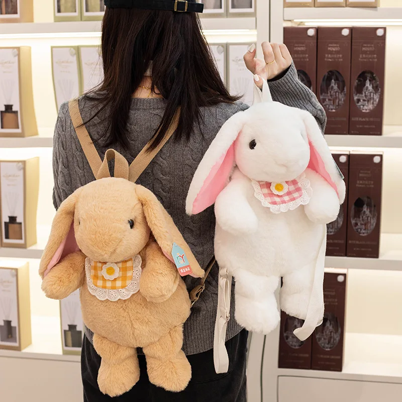 

43cm Creative Cartoon Multiple Colors Bunny Backpack Plush Toy Soft Stuffed Animal Furry Rabbit Bag for Girls Kids Birthday Gift