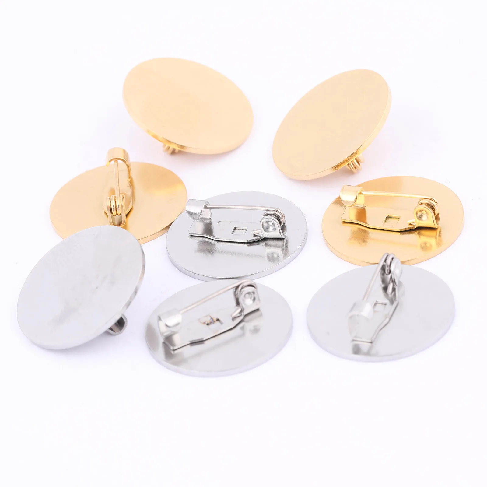 

10pcs Stainless Steel 20mm Circle Plate Brooch Base Blanks gold plated Diy Bezel Settings For Cameo Brooches Making Supplies