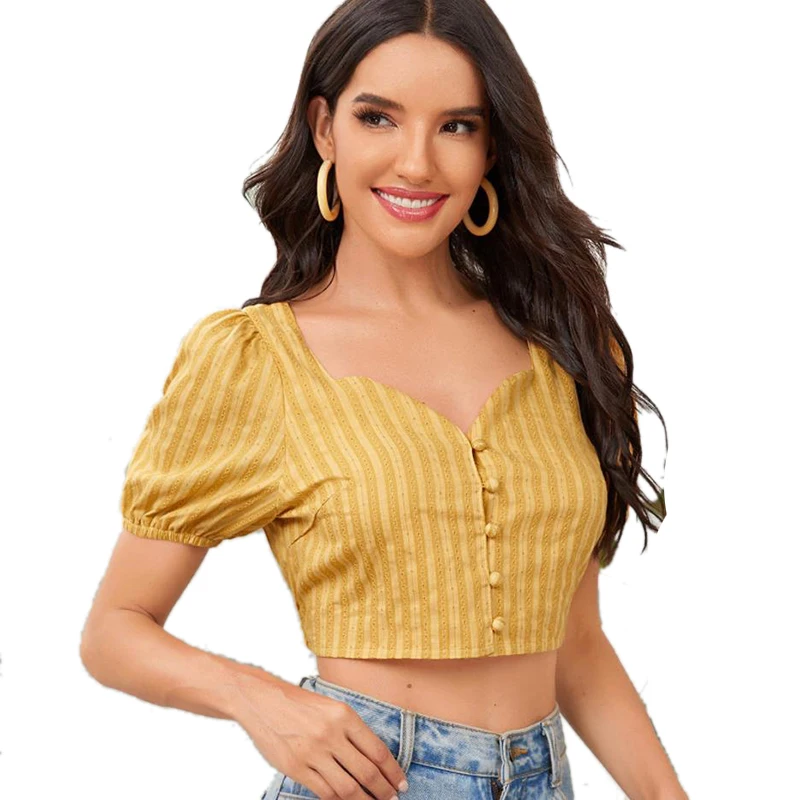 Sexy Women V-neck Short Puff Sleeve T-shirt Clubwear Buttons Bodycon Solid T-shirts Crop Tops Summer Outwear Tees shirt femme
Sexy Women V-neck Short Puff Sleeve T-shirt Clubwear Buttons Bodycon Solid T-shirts Crop Tops Summer Outwear Tees shirt femme