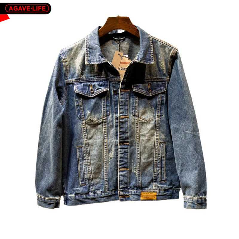 

Spring Autumn Vintage Denim Jackets Men's Clothing Youth Handsome Men Jean Jacket Korean Fashion High Street Lapel Jean Outwears