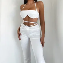 Women's Tracksuit Solid Two Piece Pants Set 2022 Spring Summer New Bandage Halter Crop Tops High Waist Trousers Women's Clothing 
Women's Tracksuit Solid Two Piece Pants Set 2022 Spring Summer New Bandage Halter Crop Tops High Waist Trousers Women's Clothing