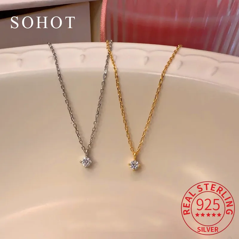 Real 925 Sterling Silver Single Zircon Shiny Pendant Necklace for Women Trendy Light Luxury Fine Jewelry Minimalist Accessories
Real 925 Sterling Silver Single Zircon Shiny Pendant Necklace for Women Trendy Light Luxury Fine Jewelry Minimalist Accessories