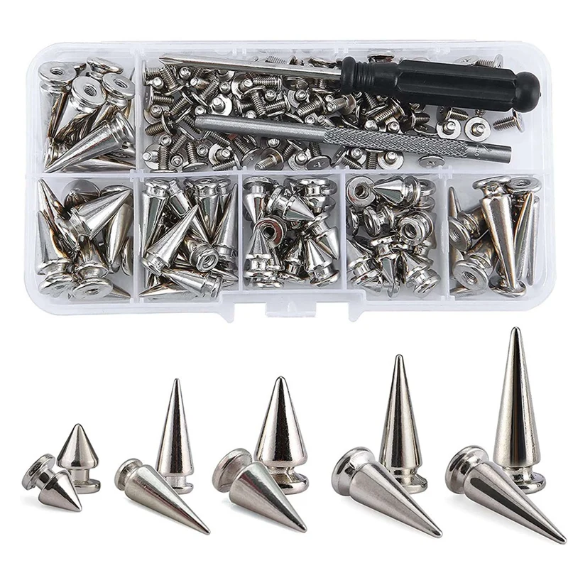 

350 Sets Silver Mixed Shape Spikes And Studs Cone Croc Spikes Leather Rivet Kit For Clothing Shoes Belts DIY