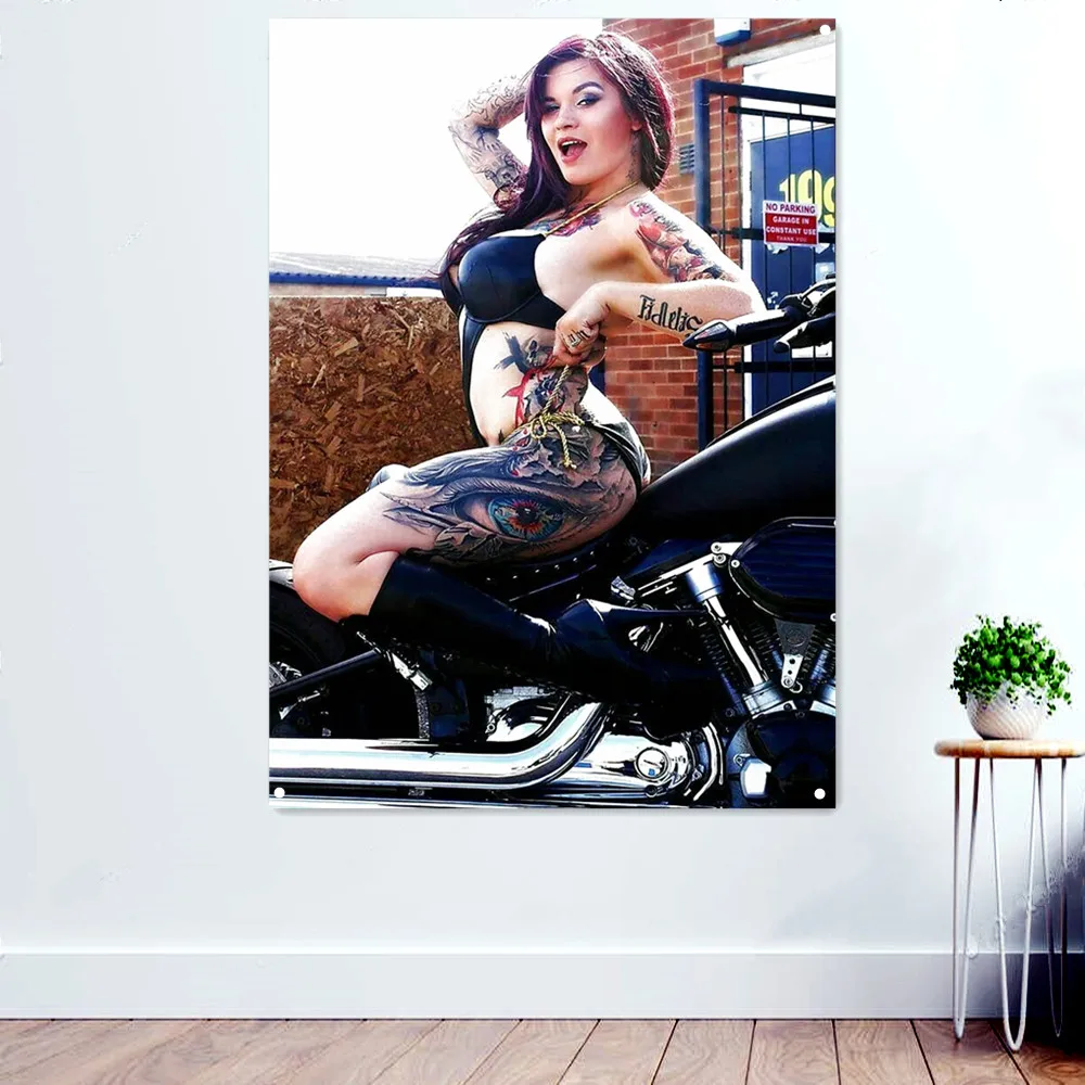 Tattoo Girl on Bike Motorcycle Wall Paintings Repair Shop Garage Home Decorative Banner Posters Prints Hanging Flag Gift for Man 
Tattoo Girl on Bike Motorcycle Wall Paintings Repair Shop Garage Home Decorative Banner Posters Prints Hanging Flag Gift for Man