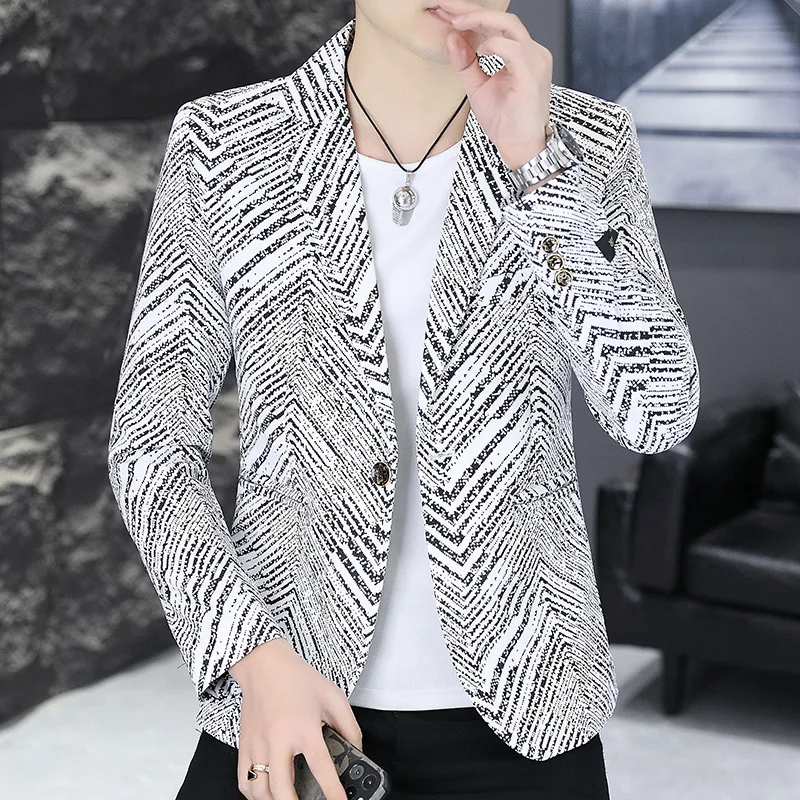 

New Men's Gentleman Blazer Slim Fit Casual Wedding British Style Thousand Birds Checkered Bloke Handsome Business Fashion Suit