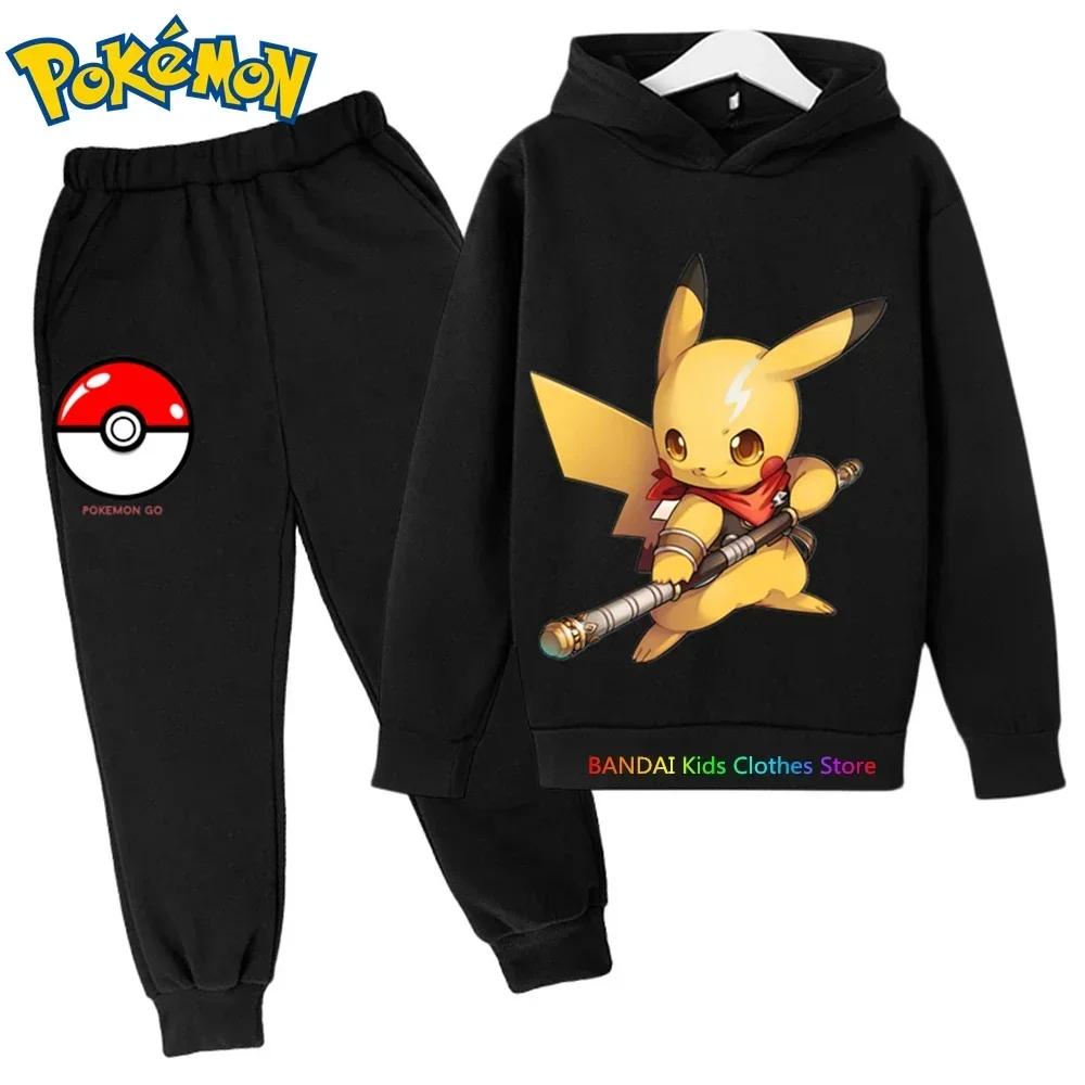 

3-14 Y Kids Pokemon Hoodie For Boys Clothes Autumn Print Sets 2Pcs Long Sleeve Sweatshirt+Pants Girls Cartoon Styles Outfits