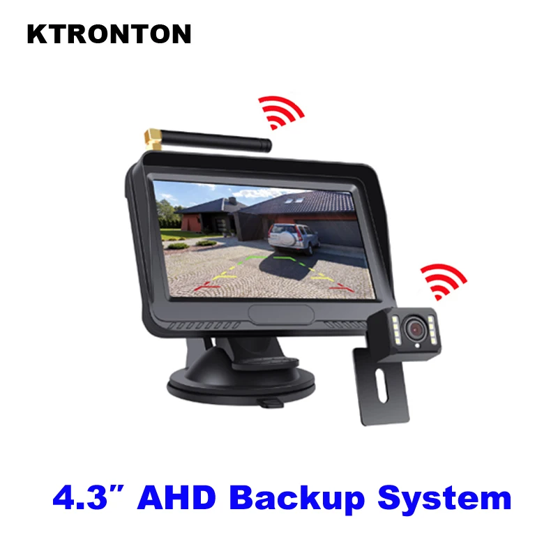 

Wireless 4.3 Inch AHD 800 x 480 Car Backup Rear View Monitor Camera Complete Set LED Night Vision for pickup SUV RV Van Truck
