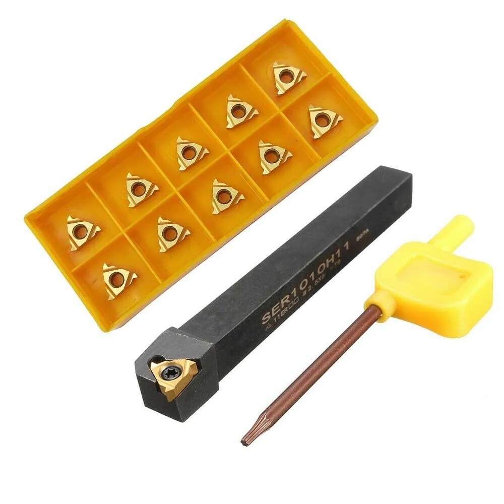 High Quality 10mm Lathe CNC SER1010H11 Cutting Tool Holder & 10Pcs 11ER AG60 Cemented Carbide Thread Turning Insert
High Quality 10mm Lathe CNC SER1010H11 Cutting Tool Holder & 10Pcs 11ER AG60 Cemented Carbide Thread Turning Insert