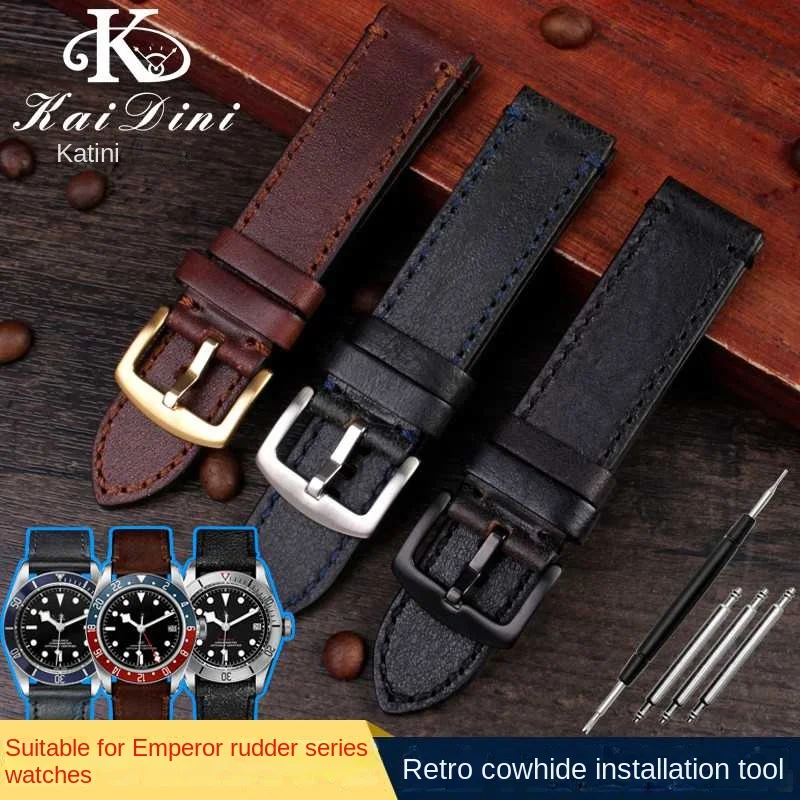 

22mm 23mm High Quality Vintage Strap For Fossil Tudor Bronze Tissot Series Retro Genuine Leather Watchband Bracelet Black Brown