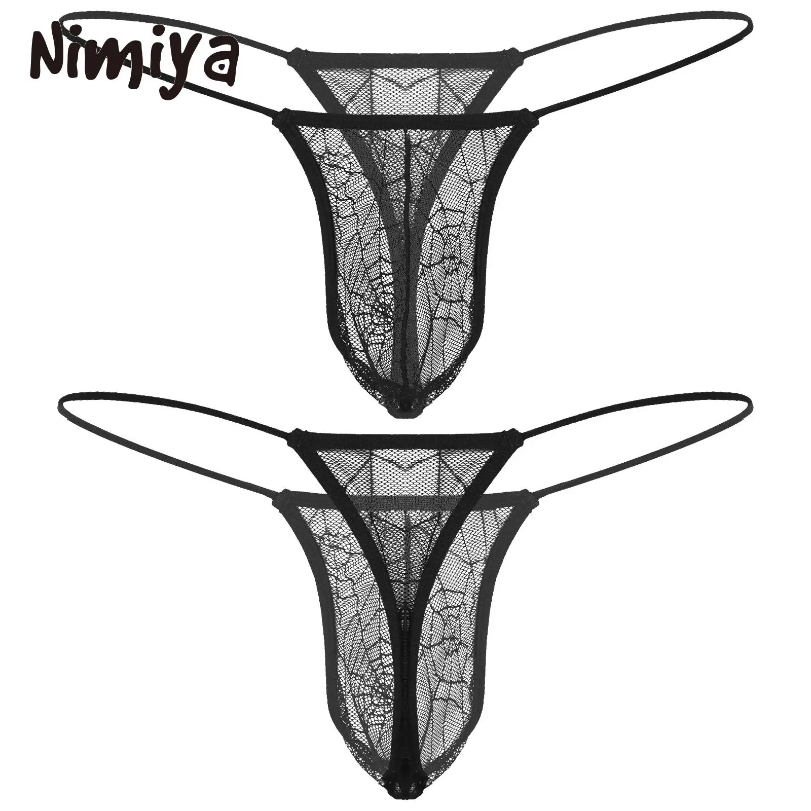 

Nimiya Mens Black/White Spider Web Pattern Thongs Sissy Underwears Breathable Sheer Mesh Bulge Pouch G-strings Low Rise T-backs