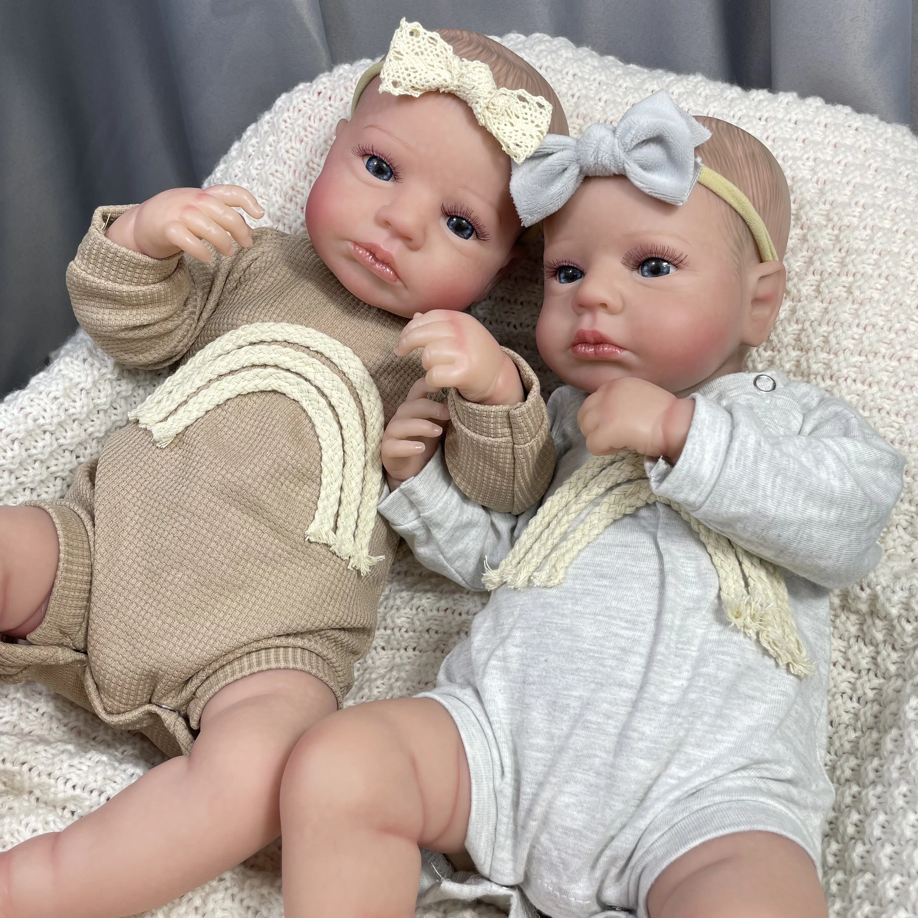 

50CM Finished Reborn Baby Dolls LouLou Awake Twins Girl Lifelike Silicone Vinyl Newborn 3D Skin Visible Veins DIY Toys For Girls