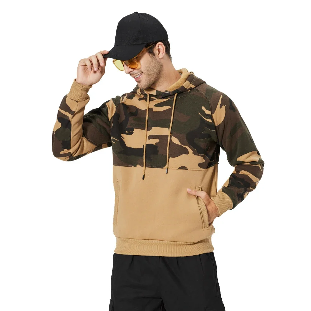 

Autumn Winter Men Khaki Camo Hoodie Cute Long Sleeve Oversized Hoodie Boys Male Camouflage Hooded Sweatshirt Fleece Streetwear