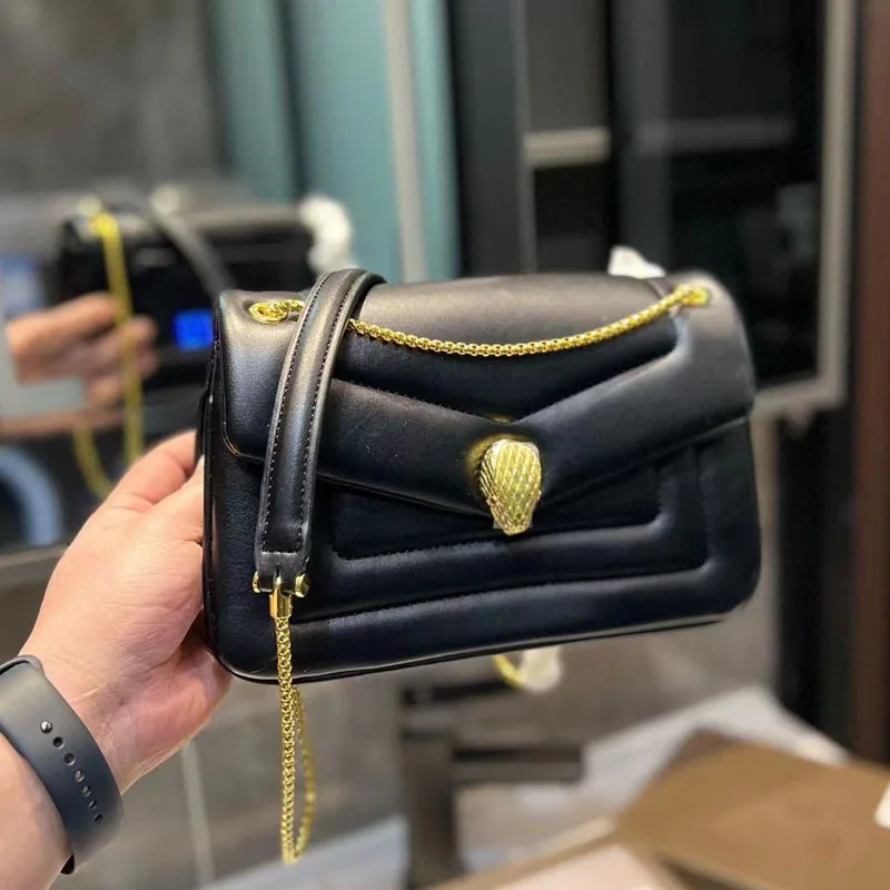 

Luxury Brand Women's Shoulder Bag Crossbody Snake Head Button Clutche Y2k Chain Trendy Fashion Street Shooting Office Commuting