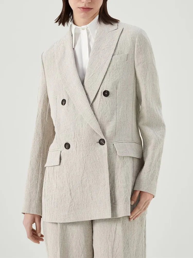 Women's Linen Suit Set Lady Double Breasted Long Sleeve Bead Decoration Straight Blazer and Straight Trousers Two Pieces Sets
Women's Linen Suit Set Lady Double Breasted Long Sleeve Bead Decoration Straight Blazer and Straight Trousers Two Pieces Sets