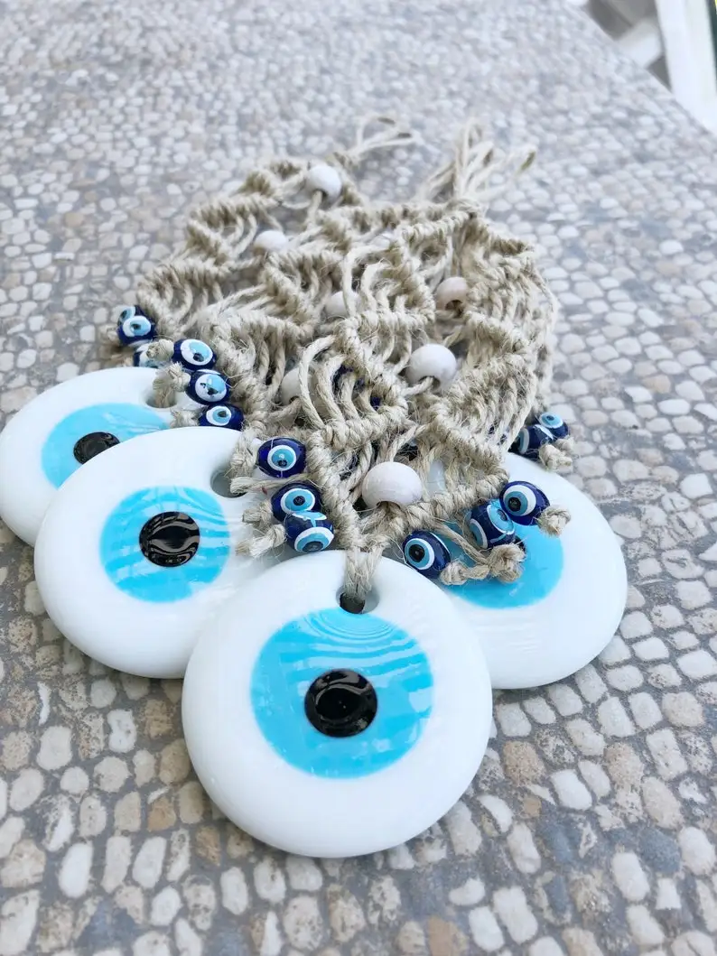 Handmade Evil Eye Wall Hanging - Turkish Glass Macrame Decor 2 S3c6bae6ab03148319a48193a10fdf0c3U