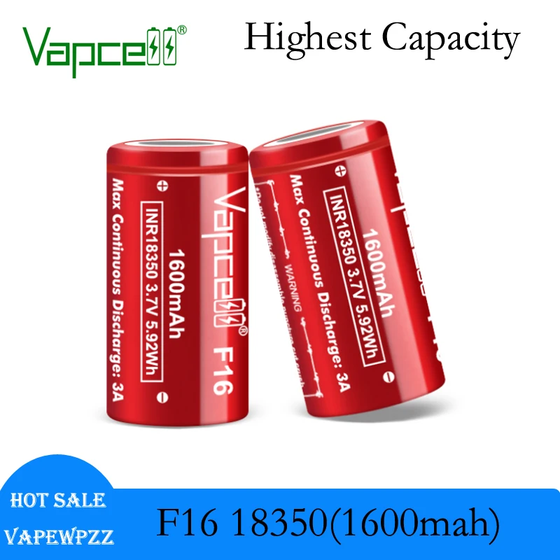 

Grade A Original Vapcell F16 Battery 18350 1600mah INR 18350 3.7V Li-ion Battery vs Vapcell F14 lithium Batteries Toys Cell