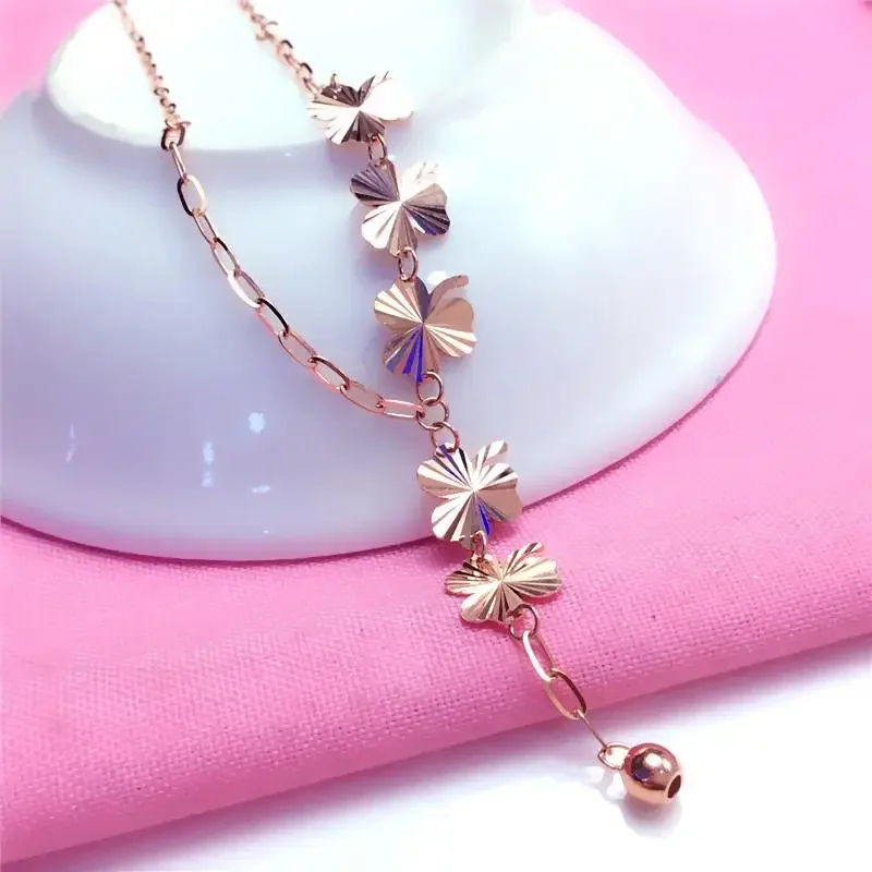 

585 Purple Gold Luxury Three Leaf Flower Fringed Chains Pendant 14k Rose Gold Neckalce for Woman Exquisite Wedding Jewelry