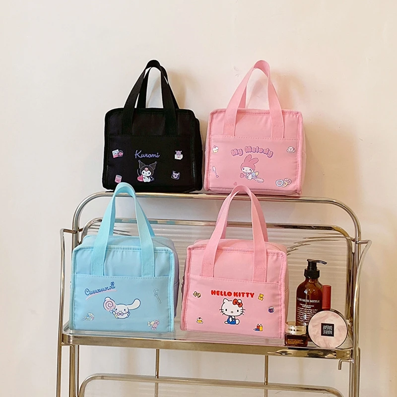 

Sanrio Hello Kitty Kuromi Cinnamoroll Bag Anime Kawaii Makeup Picnic Handbag Girl Large-Capacity Storage Toiletry Lunchbag Gifts