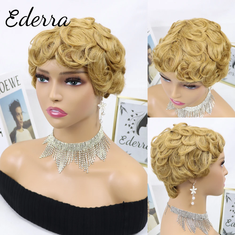 

Short Bob Pixie Cut Wig Human Hair Afro Kinky Curly Wig Full Machine Wigs Cheap Human Hair Wig With Bangs Brazilian Glueless