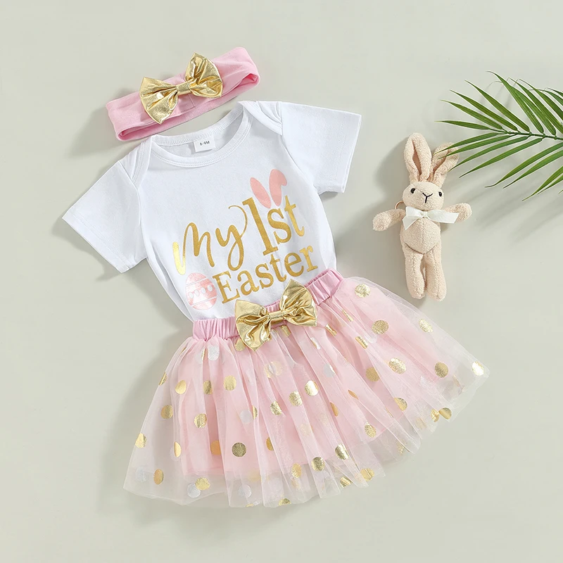 Baby Girls Clothes Jumpsuit Set Summer Letter Print Short Sleeve Rompers with Covered Button Dot Printed Mesh Skirt Headband
Baby Girls Clothes Jumpsuit Set Summer Letter Print Short Sleeve Rompers with Covered Button Dot Printed Mesh Skirt Headband