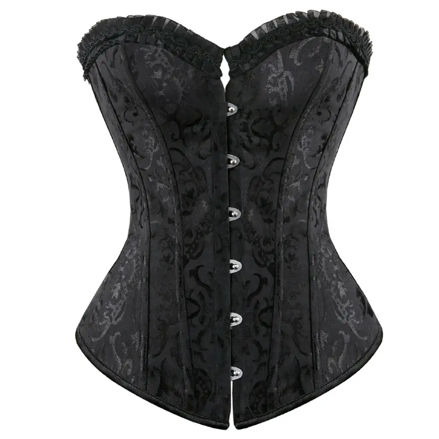 

Gothic Vintage Brocade Lace Trim Overbust Corset Top Women Bustier Waist Trainer Body Shaper Sexy Floral Corselet Lingerie