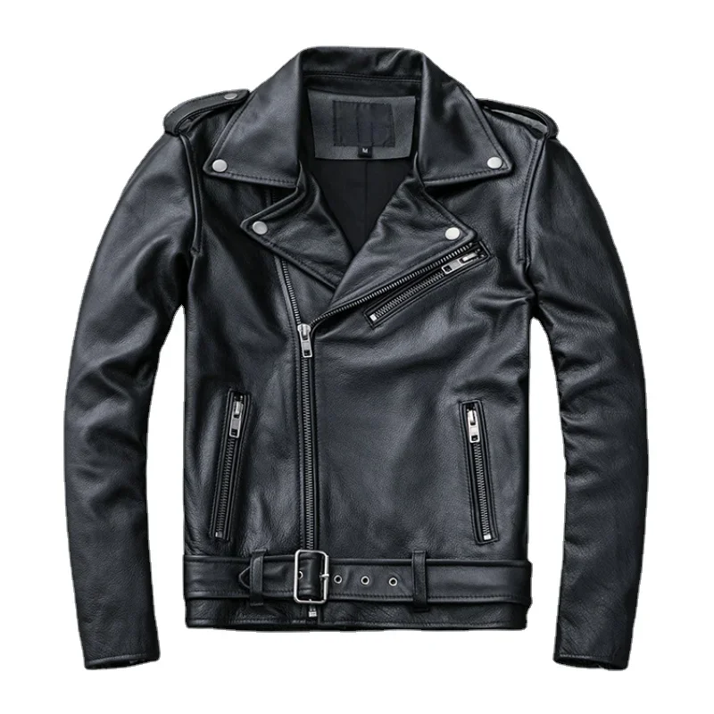

Classical Motorcycle Jackets Men Leather Jacket 100% Natural Cowhide Thick Moto Jacket Winter Biker Clothes Slim Coats M192
