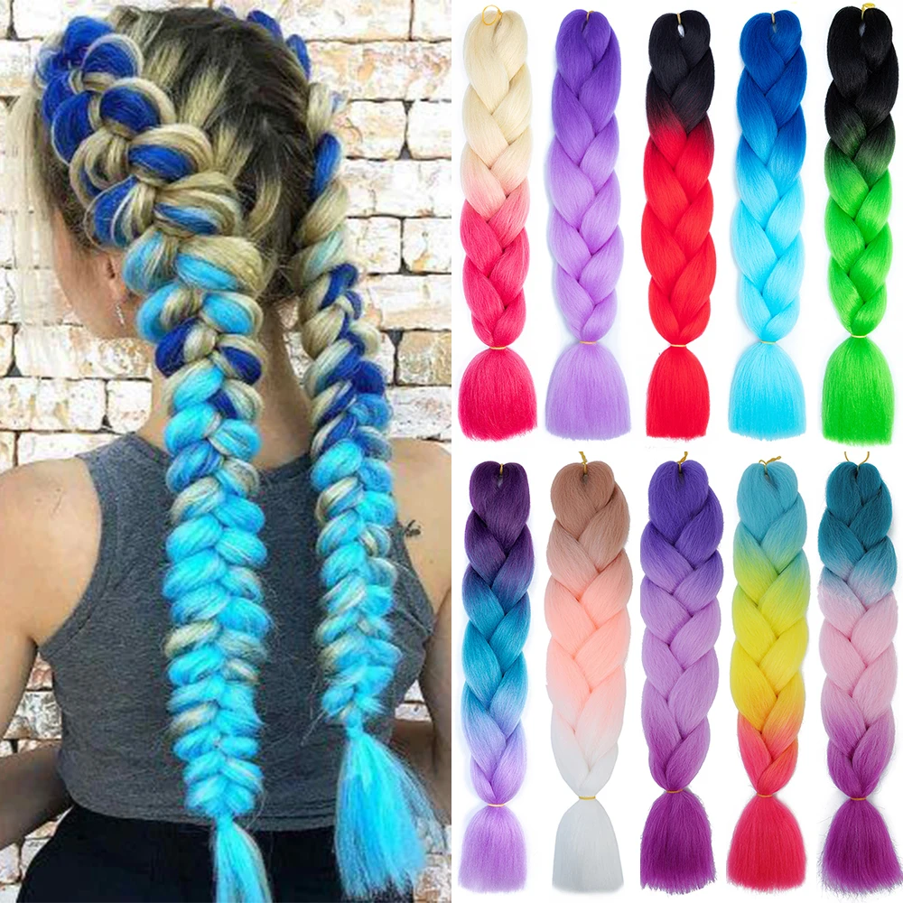 

Colorful Hair For Braids 24Inches Synthetic Braiding Hair Extensions For Girls Jumbo Braid Hair For Crochet Box Expression Braid