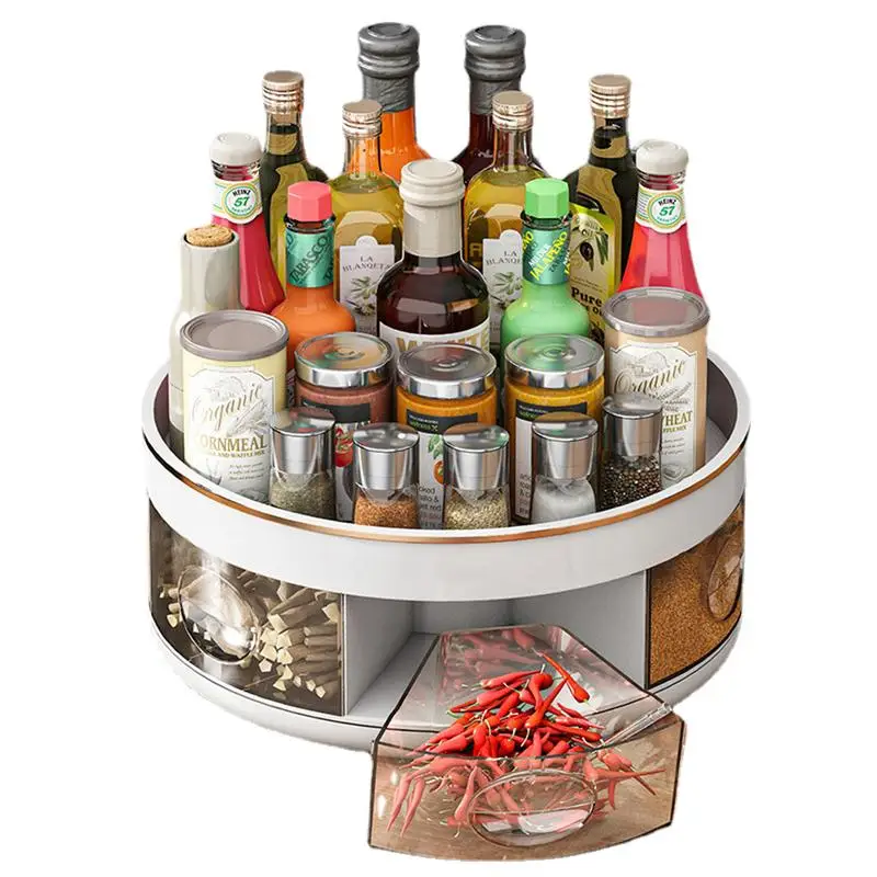 

Turntable Spice Rack Space-Saving Spinning Rack With Large Capacity Household Products For Beverages Spices Toiletries Skincare