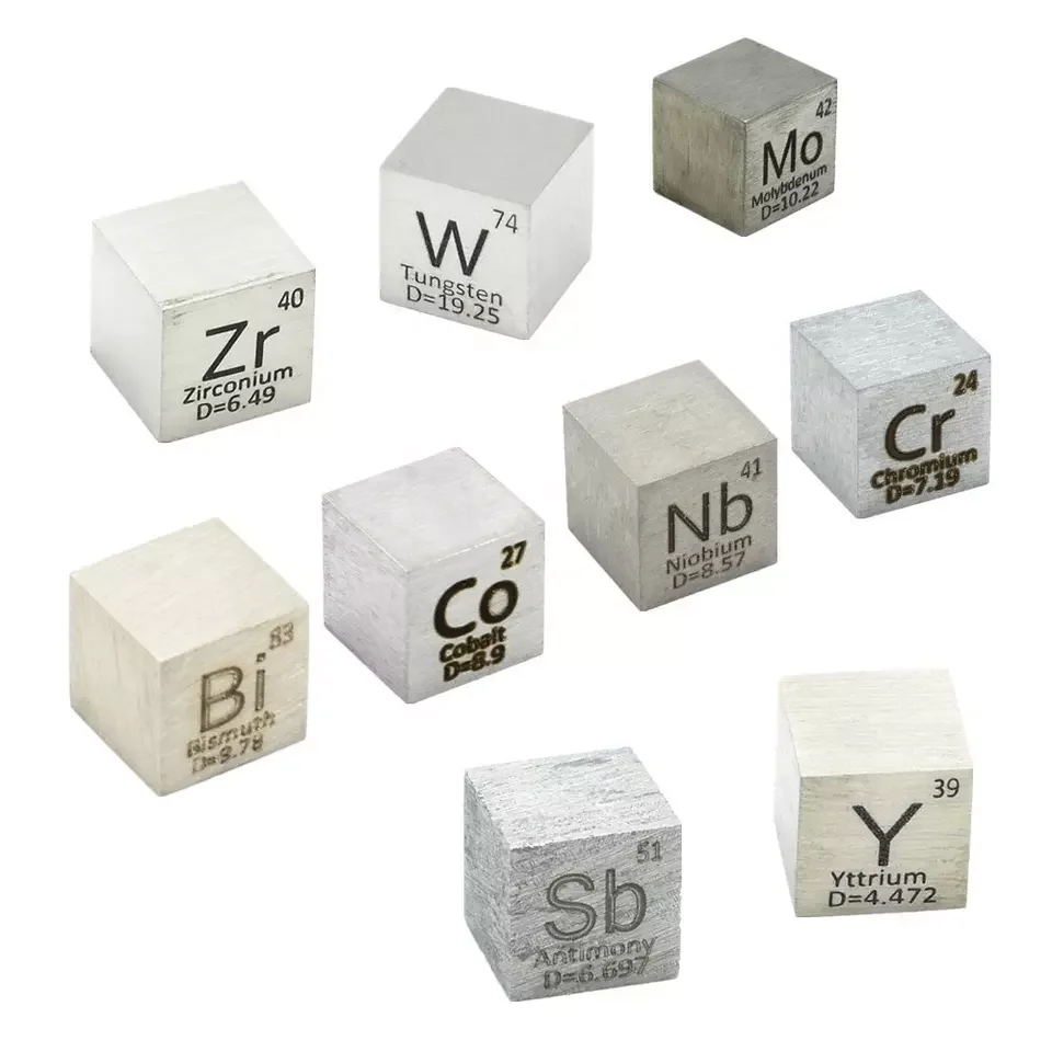 

9 PCS Element Metal Cube Set 10mm Density Periodic Table Element Up 99.99% Purity Cu Titanium C Lead Ni Sn Zinc Al